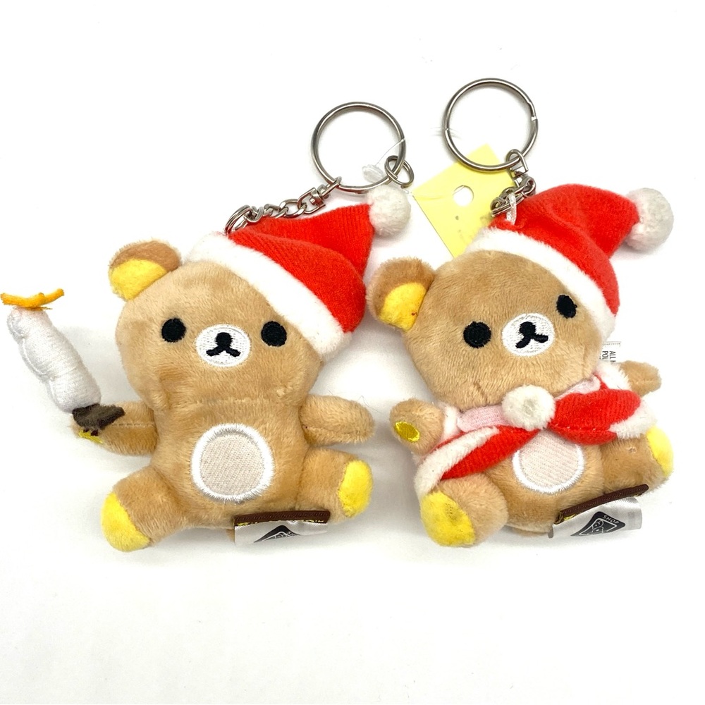 SANRIO Rilakkuma Bear Boy Girl Christmas Keychains Santa Hats Set of 2 Charms
